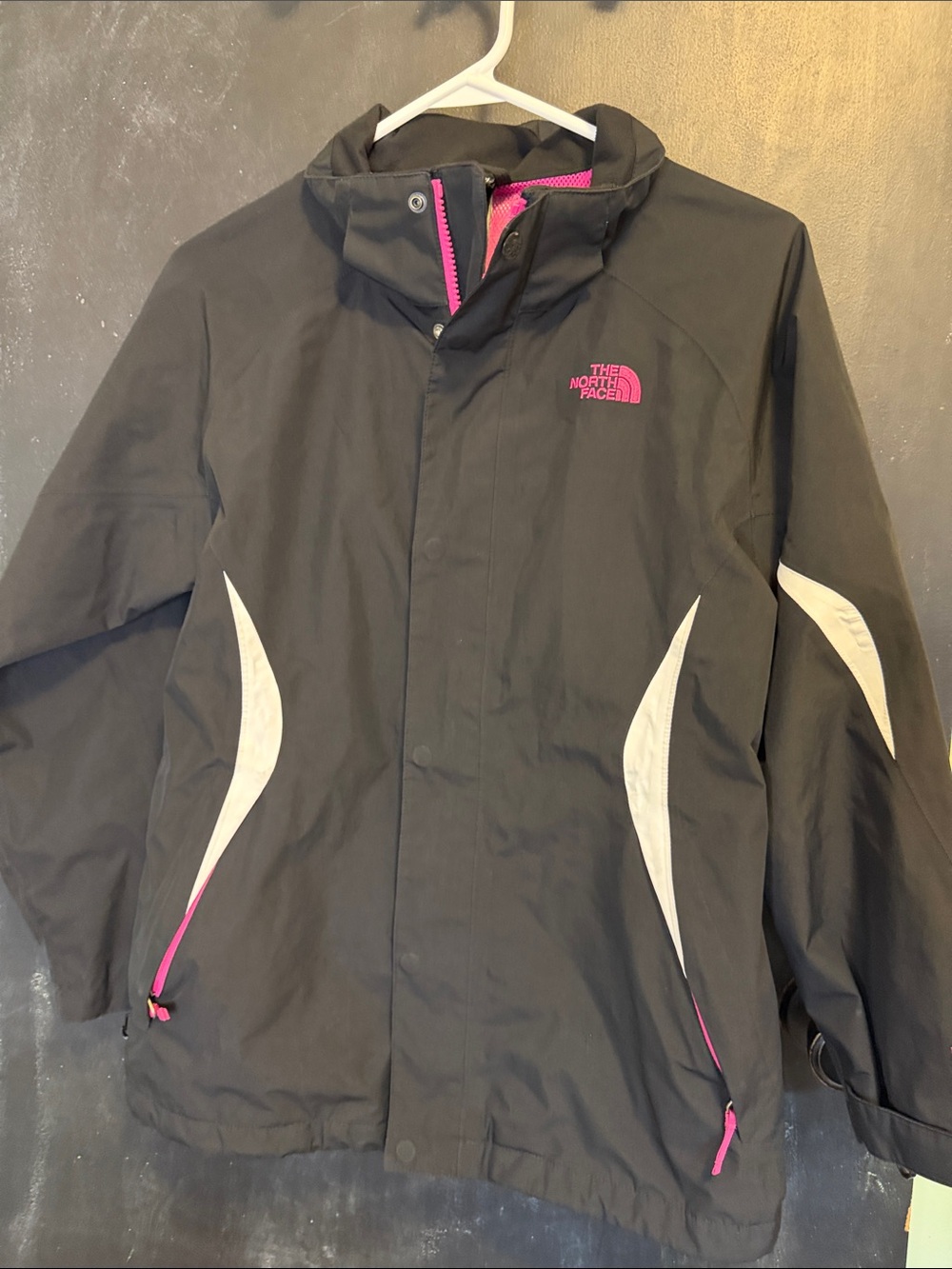 The North Face Girls Rain Jacket Black Pink Youth L 14/16 or a Women’s XS